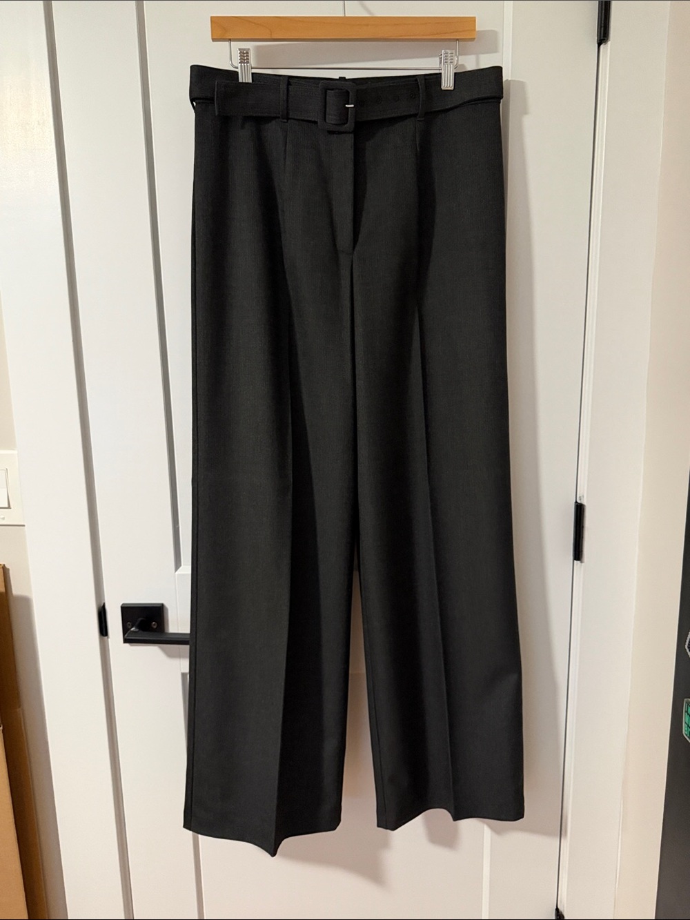 Women’s Mango Gray High-Waist Wide Leg Trousers with Belt